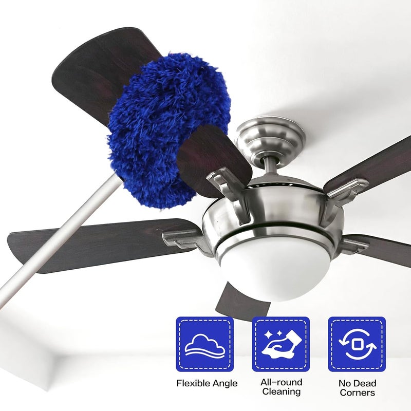 Heonay Ceiling Fan Cleaner Duster Reusable Microfiber Ceiling Fan Blade Cleaner Removable Duster with Extension Pole Adjusts 13 to 49.7 Inch for Cleaning Walls Furniture Door Window Top (Dark Blue) - Image 2
